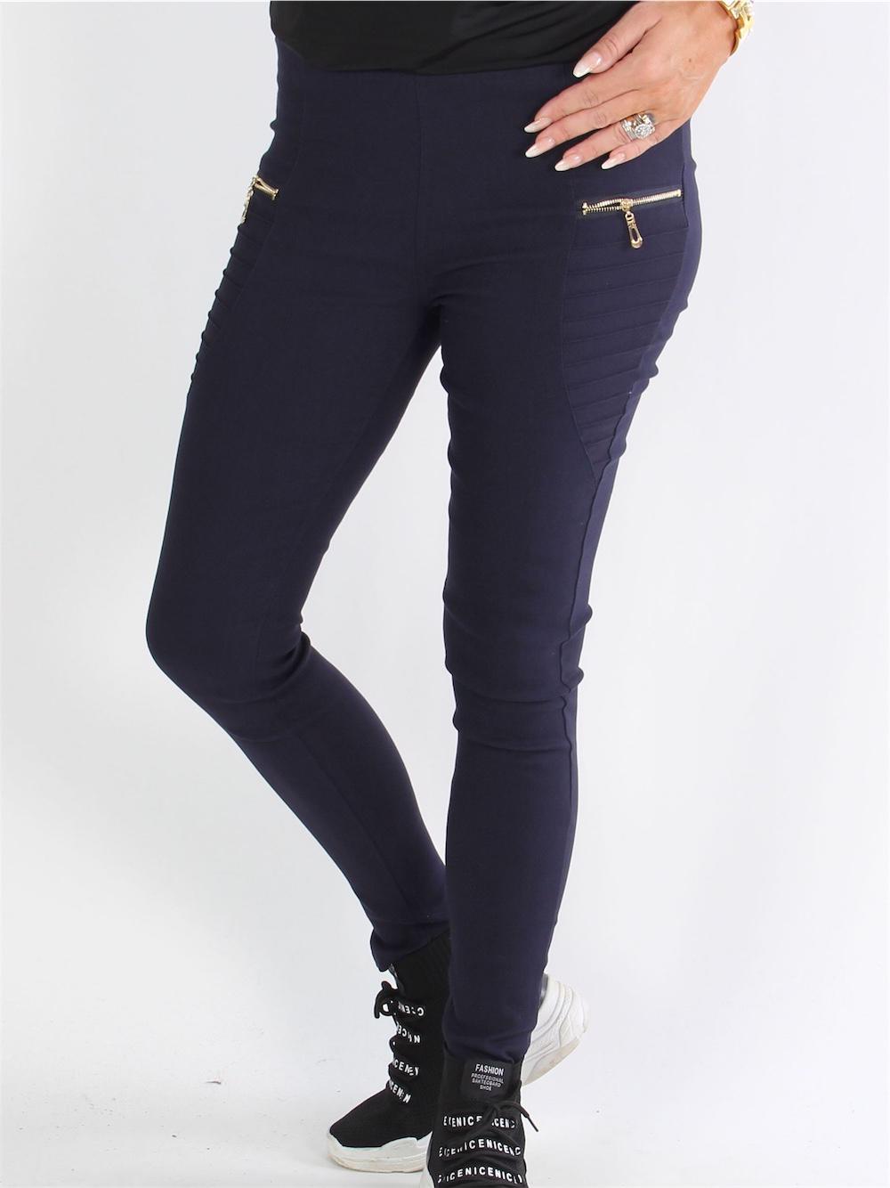 Agathe - Denim look leggings med guld lynlås